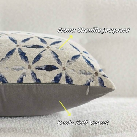 Geometric Blue and White Throw Pillow Cover, 18x18 - Picture 4 of 4
